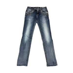 Miss Me Girls Bling Rhinestone Bootcut Jeans Size 16 Dark Wash Embellished